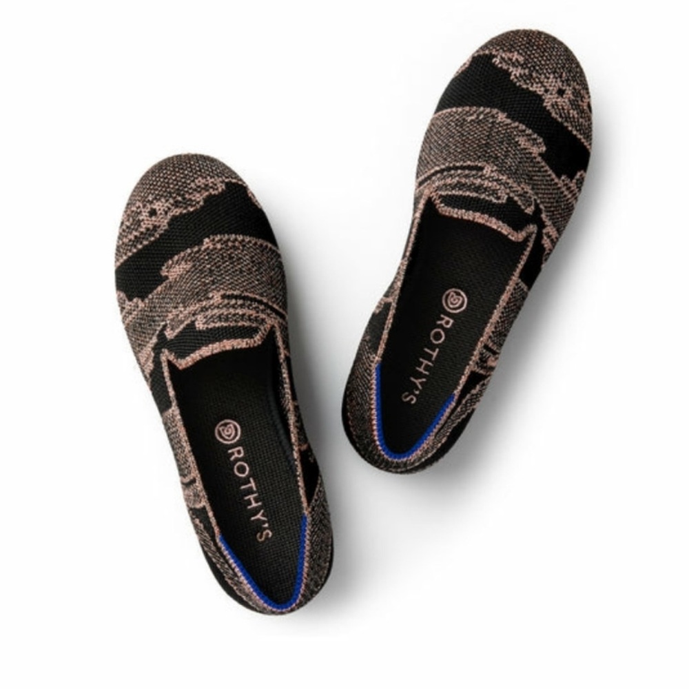 Rothy’s little girl shimmer gold print flats